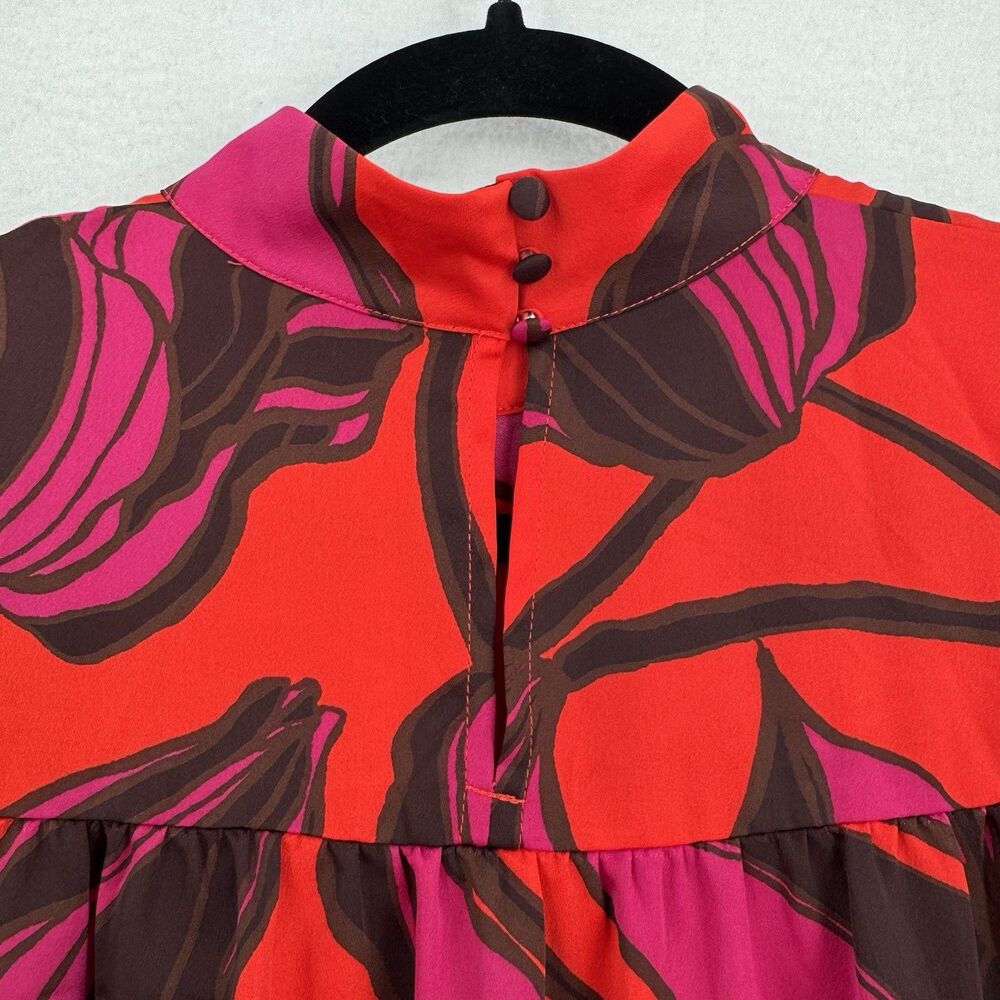 Who What Wear Floral Dress Womens Medium Red Pink Mock Neck Puff Sleeve Pockets - Picture 4 of 9